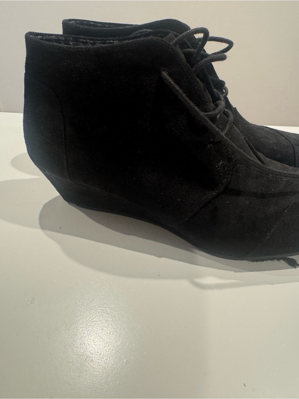 Black Suede Lace-Up Wedge Ankle Booties